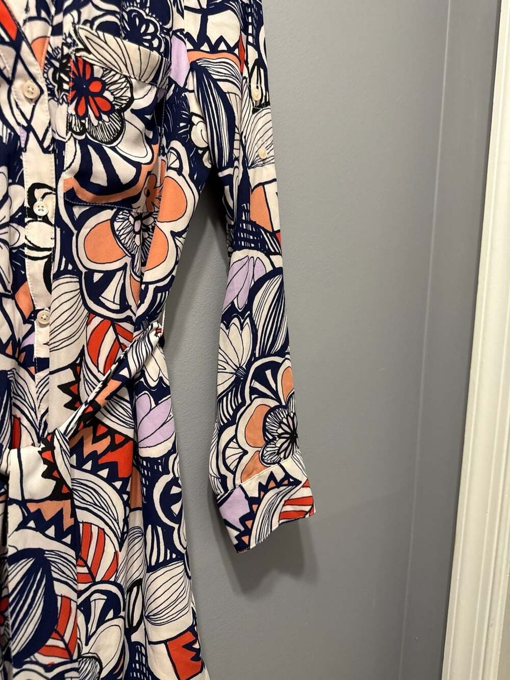 Express Floral Print Belted Long Sleeve Shirt Dress Size XS - Picture 6 of 7